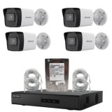 Kit supraveghere IP Hikvision 4MP cu NVR 8 canale, HDD 1TB si 4 camere PoE