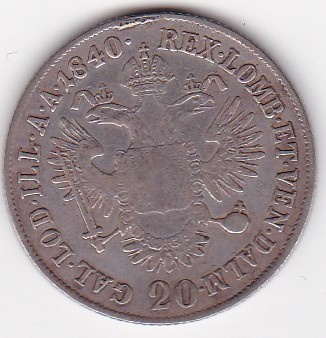 AUSTRIA 20 KREUZER 1840 LIT. E ALBA IULIA AGATATA