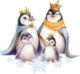 Sticker decorativ, Familia de Pinguini, Alb, 64 cm, 1277STK