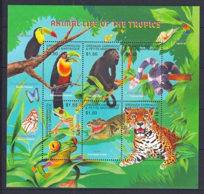 Grenada Carricaou - FAUNA TROPICALA - BL - MNH foto