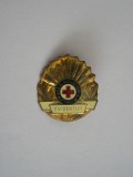 QW9 J 64 - Insigna - tematica medicina - Crucea rosie a RSR - Evidentiat - Mare, Romania de la 1950