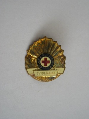 QW9 J 64 - Insigna - tematica medicina - Crucea rosie a RSR - Evidentiat - Mare foto