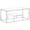Masuta cafea vidaXL, otel inoxidabil argintiu, sticla securizata 110x45x45 cm, design modern