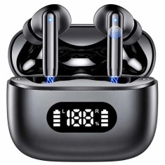 Căști wireless TWS cu anulare a zgomotului de 40 dB, Bluetooth 5.3, 6 microfoane și tehnologie ENC, afișaj LED, apeluri HD și mod transparență