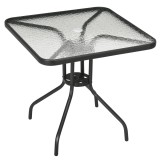 Outsunny Masă de grădină detașabilă metal 76x76 cm rezistentă la intemperii masă pentru balcon cu orificiu pentru umbrelă, antiderapant Negru | Aosom