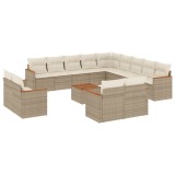 Set canapele de gradina, 14 piese, cu perne, bej, poliratan