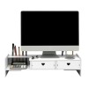 Suport multifuncional pentru monitor, TV, cu 2 sertare, greutate maxima suportata 10kg, din lemn si plastic, alb
