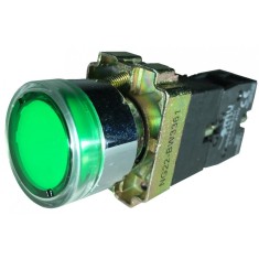 Buton verde iluminat cu revenire pentru tablouri electrice 1NO 6A 1W 230V