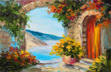 Tablou canvas Casa, mare, flori, pictura, 45 x 30 cm