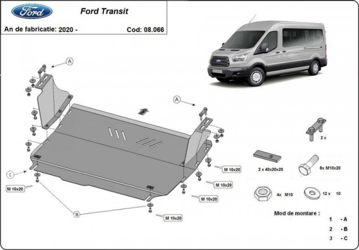 Scut motor metalic Ford Transit Tractiune Fata 2019-prezent