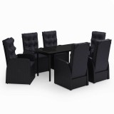 Cumpara ieftin Set de masa pentru gradina, 7 piese, cu perne, negru