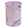 Pusculiță Metalică, Roz Marble, Diametru 12x16cm, Mesaj &quot;Make Your Dreams Happen&quot;, Oem