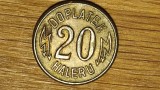 R08 Cehoslovacia - tranzit token rar ! - 20 haleru 1918 - Elektrick&eacute; Dr&aacute;hy - Praga