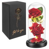 Trandafiri eterni &icirc;n cupola de sticla cu LED, 22 cm, Glimz