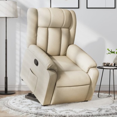 vidaXL Fotoliu rabatabil cu ridicare pe verticală, crem, textil 3205325 foto