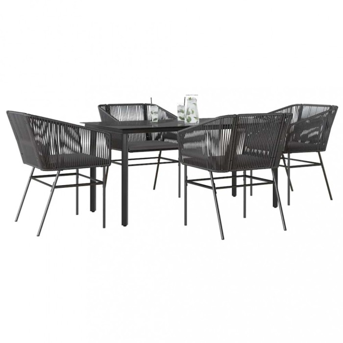 Gossi set de sufragerie de gradina 5 piese neagra sticla poly rattan