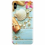 Husa silicon pentru Apple Iphone XS, Blue Wood Seashells Sea Star