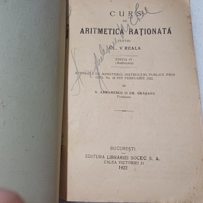 CURS DE ARITMETICA RATIONALA CLASA V REALA-N.ABRAMESCU-1922 S4.