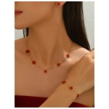 Cumpara ieftin Set Seraphine, Colier, Cercei si Bratara, Rosu cu Auriu, Otel Inoxidabi - 148888