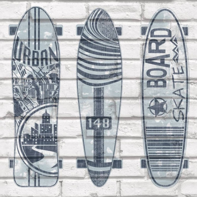 Noordwand Tapet &amp;bdquo;Urban Friends &amp;amp; Coffee Surfboards&amp;rdquo;, albastru și alb foto