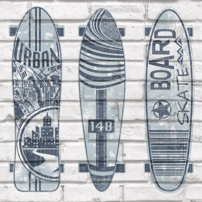 Noordwand Tapet &bdquo;Urban Friends &amp; Coffee Surfboards&rdquo;, albastru si alb GartenMobel Dekor