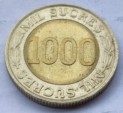 390. Moneda Ecuador 1000 sucres 1997 (70th Anniversary - Central Bank) foto