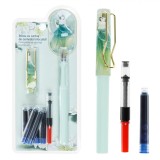 Set Stilou, Model cu Fata, Verde, 6 Rezerve de Cerneală Interșanjabile, Oem