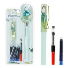 Set Stilou, Model cu Fata, Verde, 6 Rezerve de Cerneală Interșanjabile