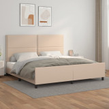 VidaXL Cadru de pat cu tăblie, cappuccino, 200x200 cm, piele ecologică
