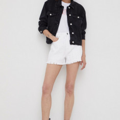 Lee Cooper pantaloni scurti jeans femei, culoarea alb, cu imprimeu, medium waist