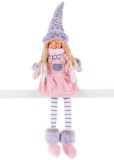 Figurina decorativa de Craciun MagicHome, fetita textila roz-gri, 54 cm