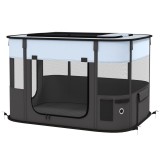 PawHut Țarc de Joacă pentru Animale de Companie, Gard pentru C&acirc;ini cu 7 Ferestre, 3 Uși și 2 Pungi de Depozitare, 84x64x53 cm, Negru | Aosom Romania