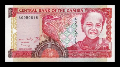 GAMBIA █ bancnota █ 5 Dalasi █ 1996 █ P-16 █ UNC █ necirculata foto