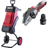 Raider RD-ESH01 + RD-GP21 SET - Tocator de crengi 2400 W 40 mm monofazat + Mini fierastrau cu 2 acumulatori Li-Ion 12 V 2 Ah 10 cm