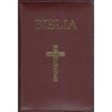 Biblia medie, 063, coperta piele, grena, cu cruce, margini aurii, repertoar, fermoar