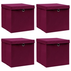 vidaXL Cutii depozitare cu capac 4 buc. roșu &icirc;nchis 32x32x32cm, textil