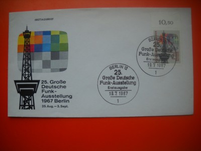 HOPCT PLIC S FDC NR 679 TURNUL DE RADIO TELEVIZIUNE BERLIN VEST 1967 GERMANIA -NECIRCULAT foto