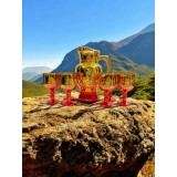 Set carafă cu pahare roșii model trandafir