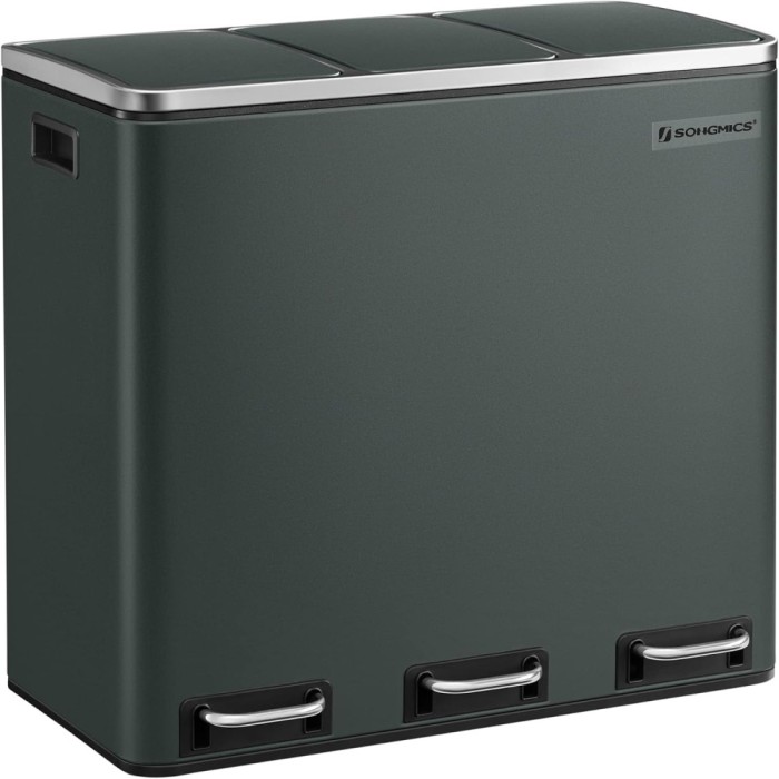 SONGMICS Cos de gunoi din inox cu 3 compartimente colectare selectiva, cu galeti interioare, 3x18litri, gri inchis Household NewTrend