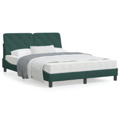 vidaXL Cadru de pat cu lumini LED, verde închis, 140x200 cm, catifea