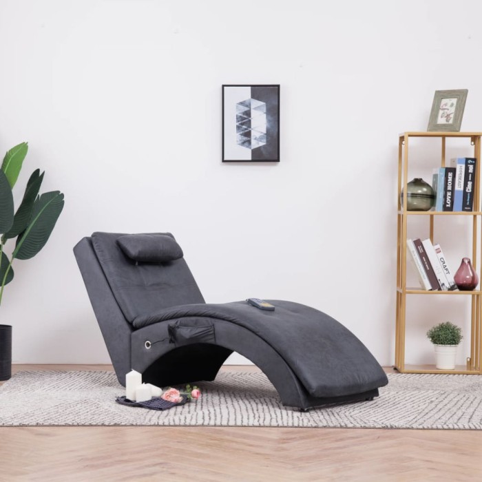 vidaXL Șezlong de masaj cu pernă, gri, piele &icirc;ntoarsă artificială 281350