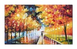 Cumpara ieftin Tablou indragostiti pictat manual living, dormitor, Este seara noastra, 100x60cm ulei pe panza in cutit efect 3D, Spectaculos