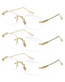 Ochelari de citit metalici fără ramă pentru bărbați/femei, blocare lumină albastră - design fără ramă, modă, confortabile, ochelari pentru computer (3