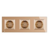 Priza tripla Livolo VL-C7C3EU-13, incastrat, contact de protectie, rama din sticla inclusa, auriu