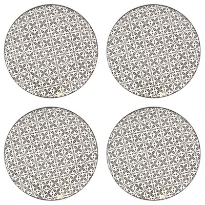 Set farfurii 4 piese, Portelan, Bej cu Model Negru, diametru 26.5 cm foto