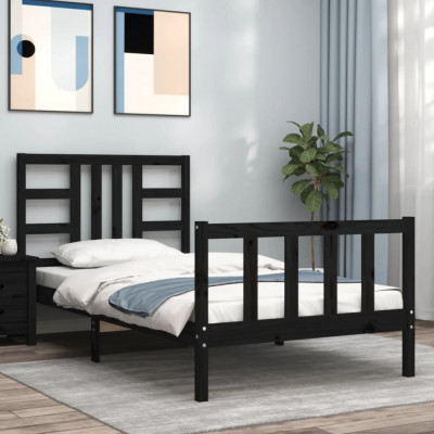 vidaXL Cadru de pat cu tăblie, negru, 90x190 cm, lemn masiv foto