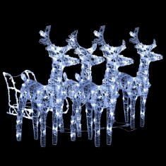 Decoratiune de Craciun cu reni si sanie, 240 LED-uri, acril