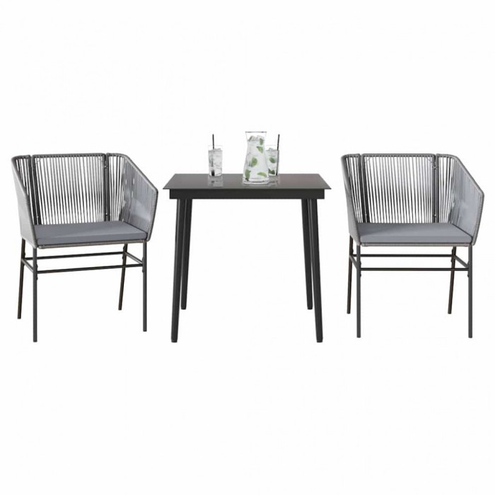 Gossi set de sufragerie de gradina 3 piese sticla poliratan gri