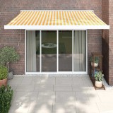 Copertina retractabila vidaXL, 3x2.5m, galben/alb, aluminiu/textil, protectie UV, montaj perete, terasa/gradina