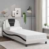 VidaXL Cadru de pat cu tăblie alb și negru 90x190 cm piele artificială